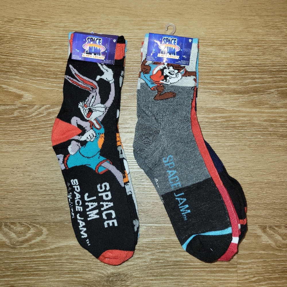 2 Packs of 3 Looney Tunes Space Jam Crew Socks Size 6-12 (6 Socks Total) New